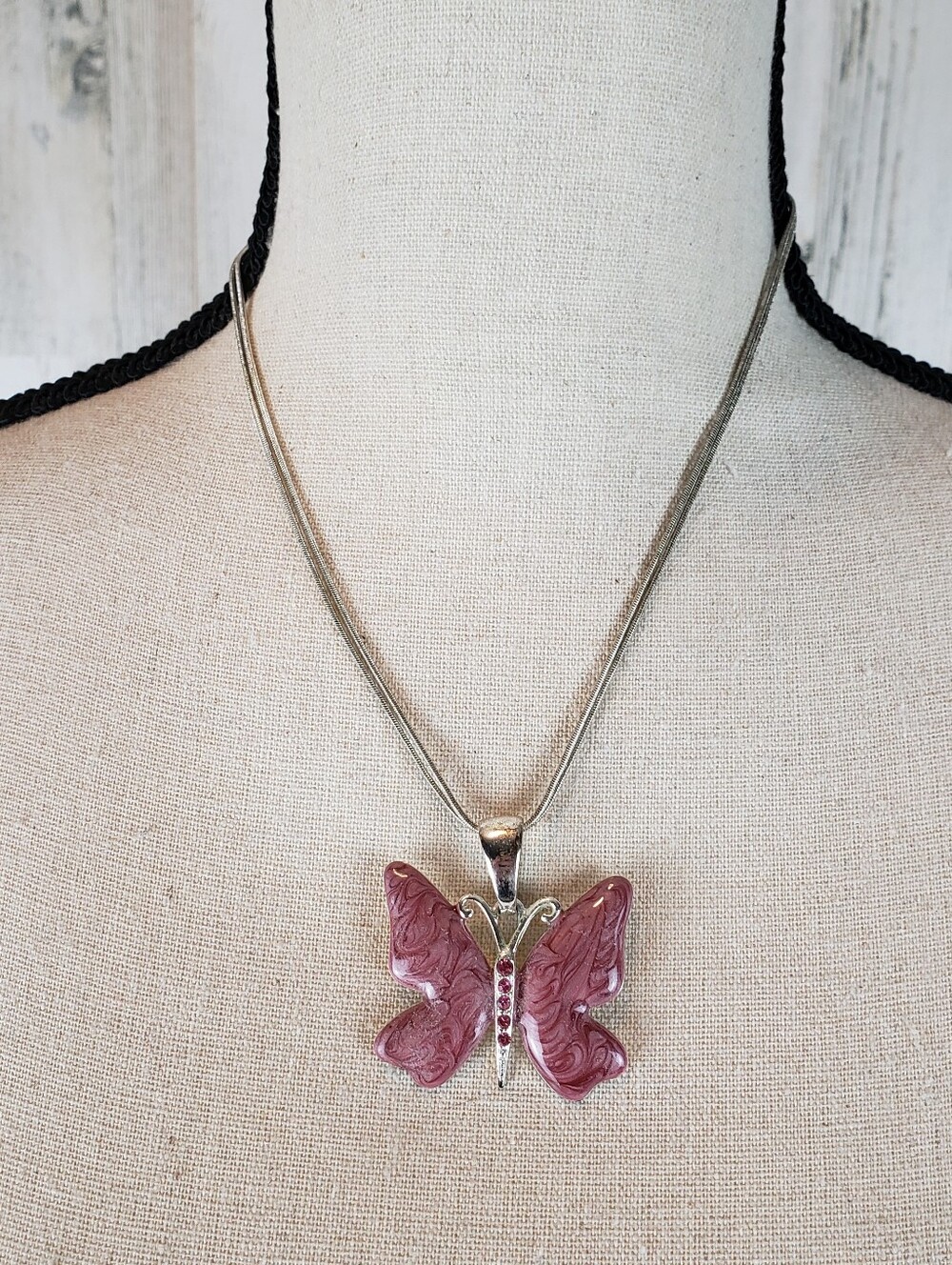 Vicky Jousan Vintage Butterfly Pendant Necklace in Mauve Pink - Women Jewelry